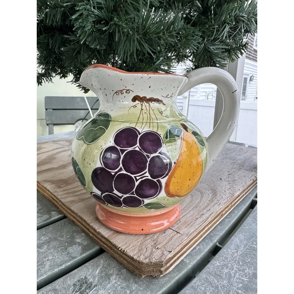 VTG 1997 Enesco Julie Ueland Pitcher Colorful Fruit Pattern 7 Inches